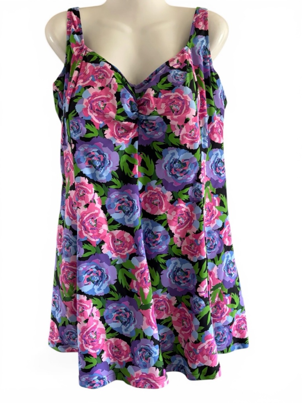 Silver by Gottex Feminine Pink Purple Floral Skirted Swimsuit Plus Size 24W